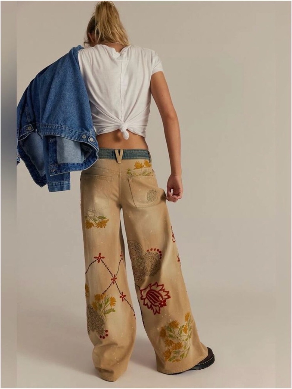 NWT Free People We the Free Falling Love Wide-Leg Jeans Morning Star Cream 32 - Picture 3 of 16